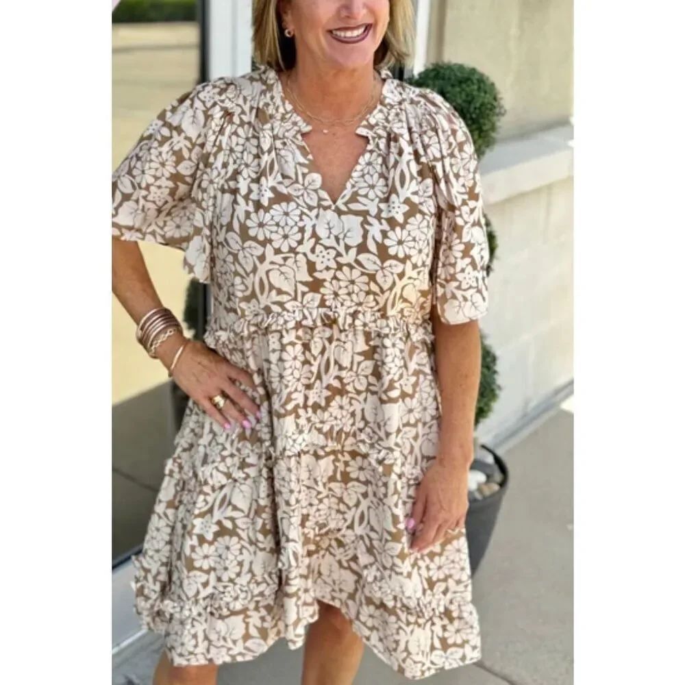 NWT Aureum Tiered Floral Hi Lo Hem Mini Dress Women's Small